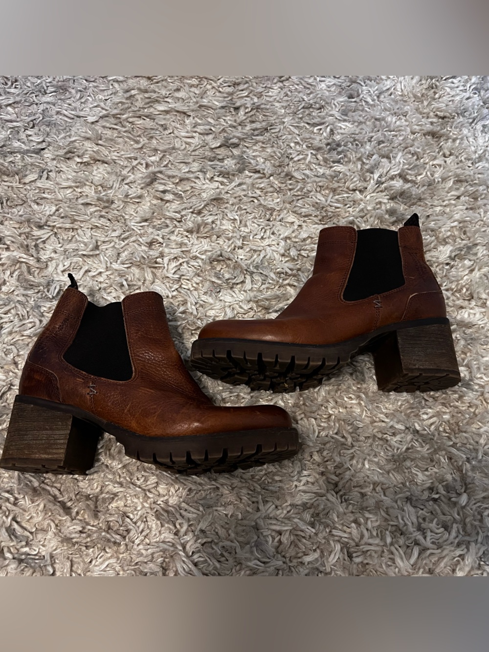 Brown Leather Chelsea Booties with Block Heel